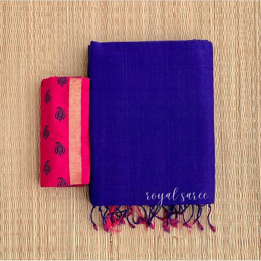 Royal Blue Color Chanderi Saree