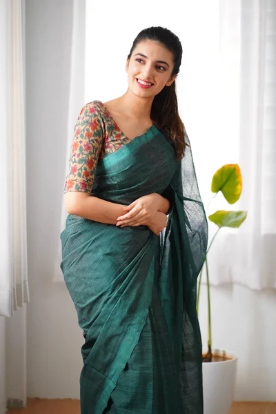 Dark Rama Color Dola Silk Saree