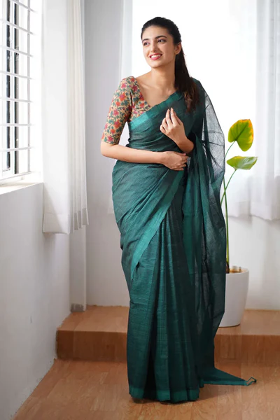 Dark Rama Color Dola Silk Saree