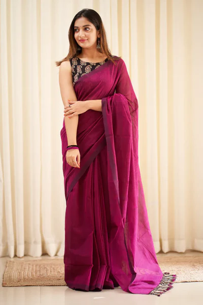 Wine Color Dola Silk Saree